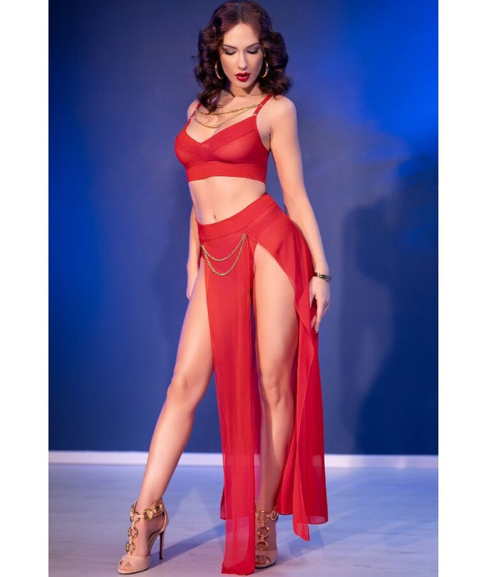 Chilirose – CR 4850 Rotes Top und Leggings Set mit goldenen Accessoires M