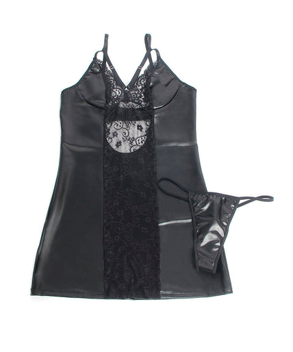 Subblime – 957520 Leather Dress With Floral Lace Black S/m Subblime – 957520 Leather Dress With Floral Lace Black S/m