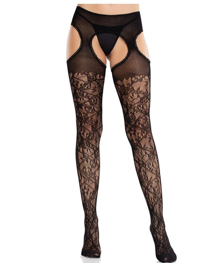 Leg Avenue – Floral Lace Stockings With Garters United Black Leg Avenue – Floral Lace Stockings With Garters United Black
