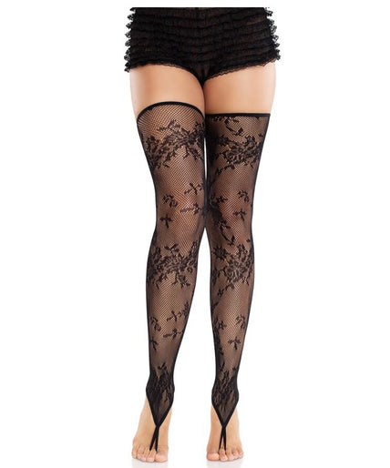 Leg Avenue – Florale Spitzen-Strumpfhose ohne Fuß, Schwarz Leg Avenue – Florale Spitzen-Strumpfhose ohne Fuß, Schwarz