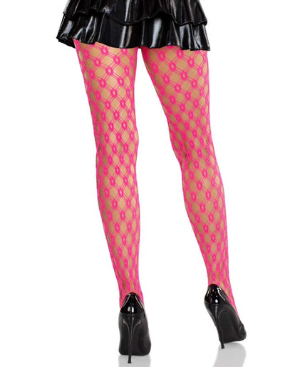 Leg Avenue – Spitzenstrumpfhose mit Ösen Neonpink Leg Avenue – Spitzenstrumpfhose mit Ösen Neonpink