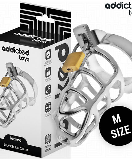 Addicted Toys Locked – Silberner Penis-Käfig aus Metall Größe M Addicted Toys Locked – Silberner Penis-Käfig aus Metall Größe M