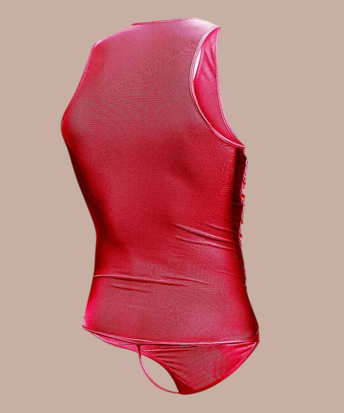 Pleasurements MOB rode transparante bodysuit met mouwloos ontwerp voor een sensuele uitstraling