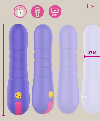 Pleasurements – Intensiv – Stella Stoßvibrator Pleasurements Stella paarse siliconen vibrator met stuwende functie vastgehouden in een hand