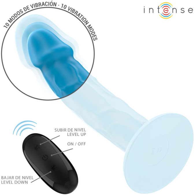 Intense – Phoebe realistischer Vibrator 10 Vibrationen Blau mit Fernbedienung