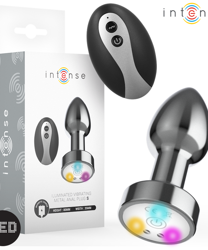Intense – Vibrations-Metall-Analplug mit LED-Lichtern und Fernbedienung – Größe S
