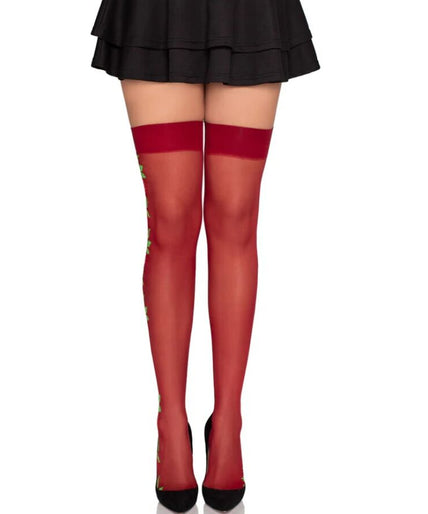 Leg Avenue – 1957 Garter Belt Stockings With Red Flowers – One Size Leg Avenue – 1957 Garter Belt Stockings With Red Flowers – One Size