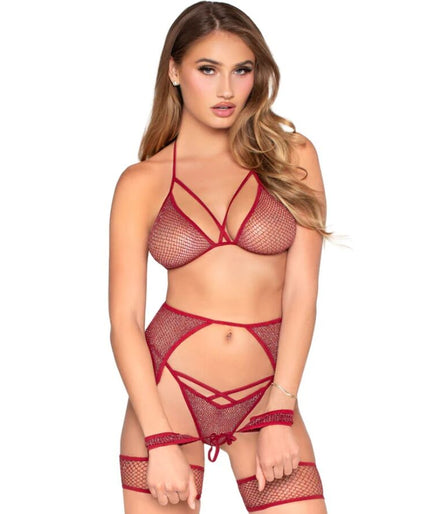 Leg Avenue – 89362 Top + String + Strapsgürtel + Handschellen Set Rot – Einheitsgröße Leg Avenue – 89362 Top + String + Strapsgürtel + Handschellen Set Rot – Einheitsgröße