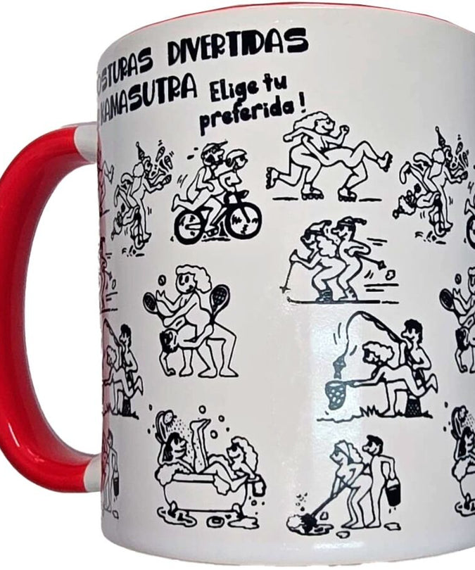 Diablo Picante – White Kamasutra Positions Mug With Red Handle 370 Ml