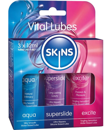 Skins – Vital Lubes Kit Aqua, Superslide & Excite Lubricants 3 X 12 Ml Skins – Vital Lubes Kit Aqua, Superslide & Excite Lubricants 3 X 12 Ml
