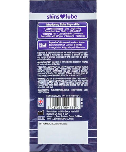 Skins – Superslide Silikonbasiertes Gleitmittel Einzeldosis 5 Ml Skins – Superslide Silikonbasiertes Gleitmittel Einzeldosis 5 Ml