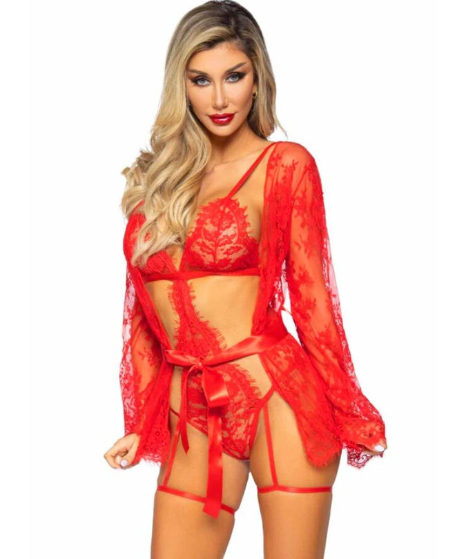 Leg Avenue – 86123 Teddy + Strapshalter Bademantel Set Rot Größe S