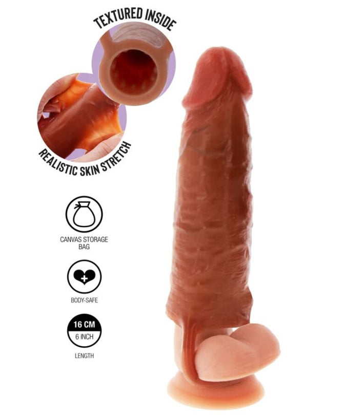 Get Real – Gehydrateerde Huid Siliconen Penis Sleeve Karamel 16 Cm
