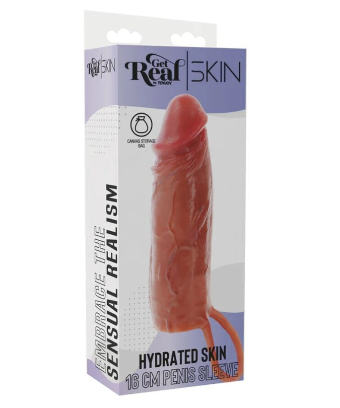 Get Real – Gehydrateerde Huid Siliconen Penis Sleeve Karamel 16 Cm