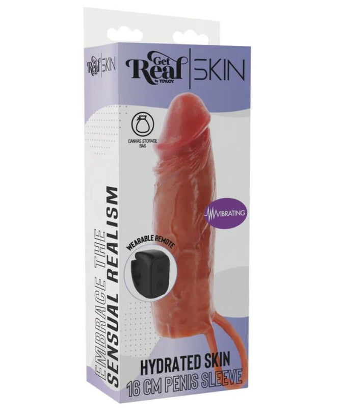 Get Real – Hydrated Skin Silicone Vibrating Penis Sleeve Caramel 16 Cm