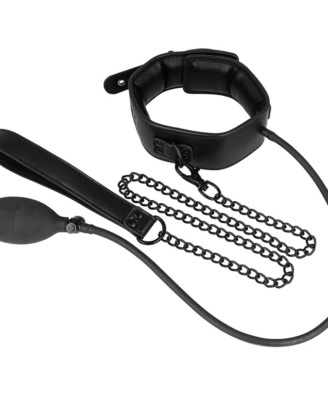 Fetish Submissive Bondage – Inflatable Strangling Collar With Chain