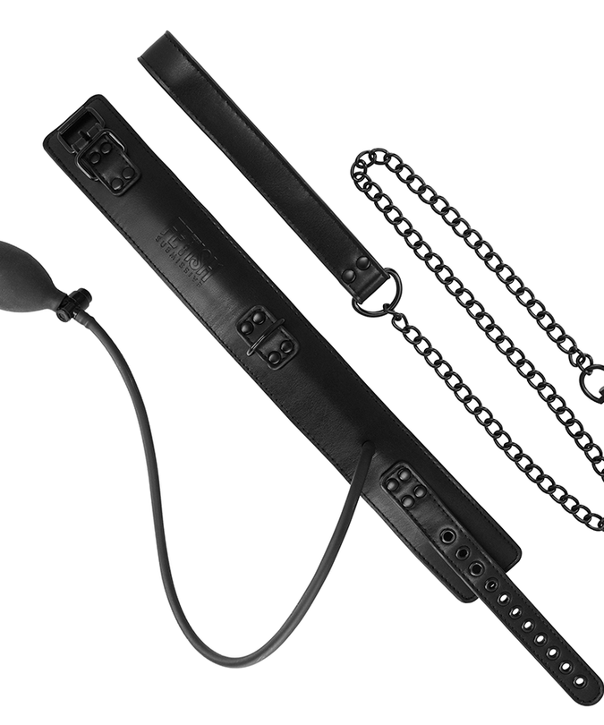 Fetish Submissive Bondage – Inflatable Strangling Collar With Chain