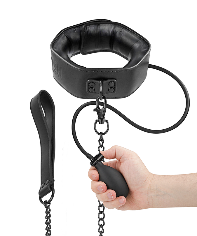 Fetish Submissive Bondage – Inflatable Strangling Collar With Chain