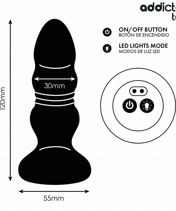 Addicted Toys – Thrusting Vibrating Anal Plug, Led Light Remote Control