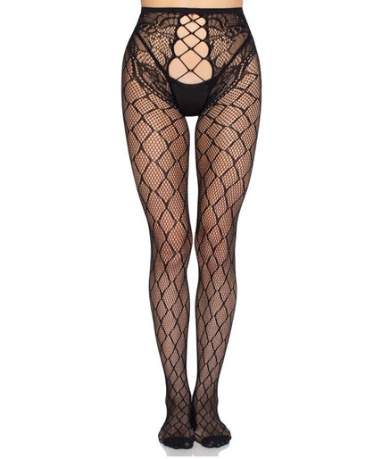 Leg Avenue – 1966 Netzstrumpfhose mit offenem Schritt Schwarz – Einheitsgröße Leg Avenue – 1966 Netzstrumpfhose mit offenem Schritt Schwarz – Einheitsgröße