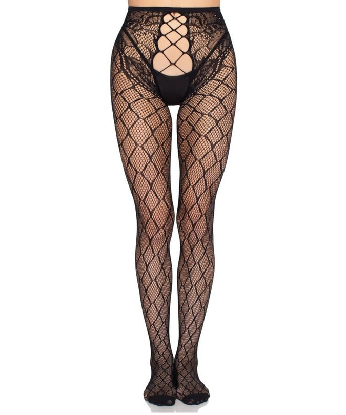 Leg Avenue – 1966 Netzstrumpfhose mit offenem Schritt Schwarz – Einheitsgröße