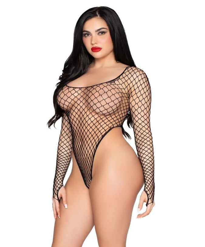 Leg Avenue – 89377 High – Cut Industrial Net Bodysuit Black – One Size
