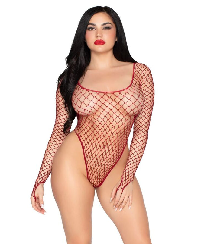 Leg Avenue – 89377 Hoch ausgeschnittener Industrial-Netz-Bodysuit Rot – Einheitsgröße