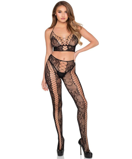 Leg Avenue – 89368 Netz- & Spitzen-Crop-Top und Strumpfhose Schwarz – Einheitsgröße Leg Avenue – 89368 Netz- & Spitzen-Crop-Top und Strumpfhose Schwarz – Einheitsgröße
