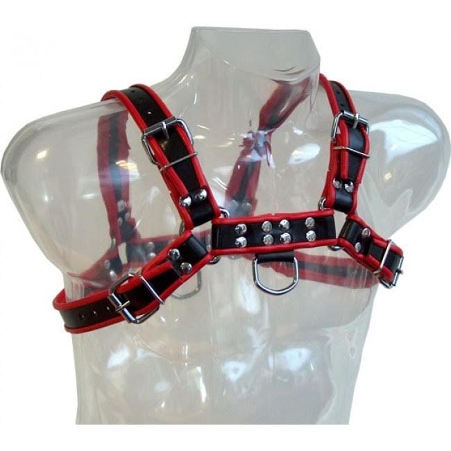 Leather Body – Ketten-Geschirr III Schwarz / Rot