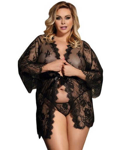 Subblime – Queen Plus Lace Peignoir Flared Sleeves Subblime – Queen Plus Lace Peignoir Flared Sleeves