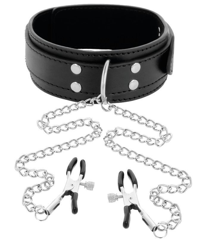 Darkness – Halsband mit Brustwarzenklemmen Schwarz