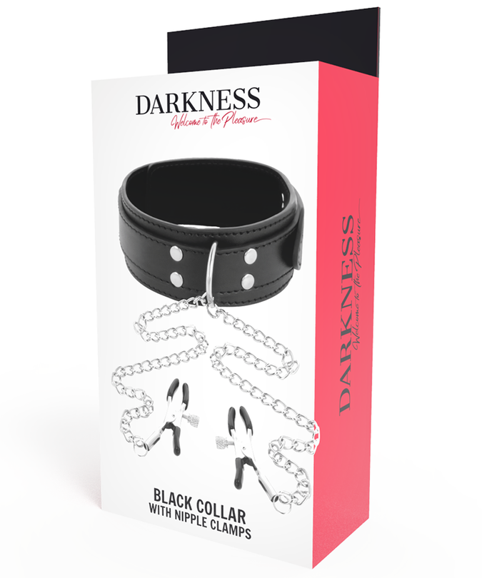 Darkness – Halsband mit Brustwarzenklemmen Schwarz
