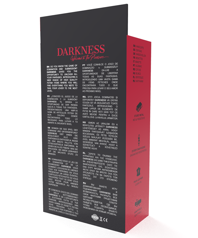 DARKNESS – SCHWARZE VERSTELLBARE HANDSCHELLEN MIT DOPPELTEM VERSTÄRKUNGSBAND