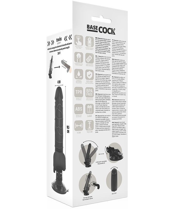 Basecock – Realistic Vibrator Remote Control Black 18.5 Cm -O- 4cm