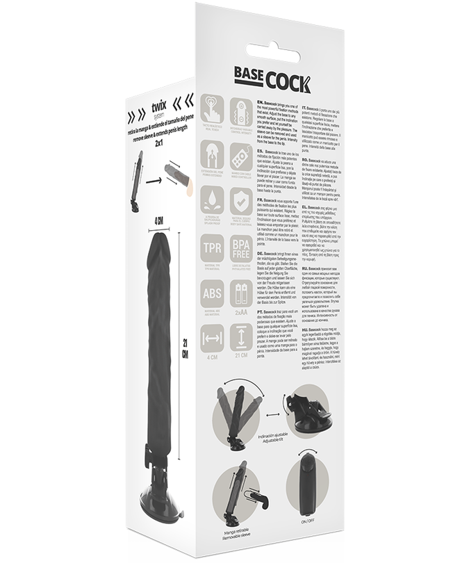 Basecock – Realistischer Vibrator Fernbedienung Schwarz 21 cm – Ø – 4 cm