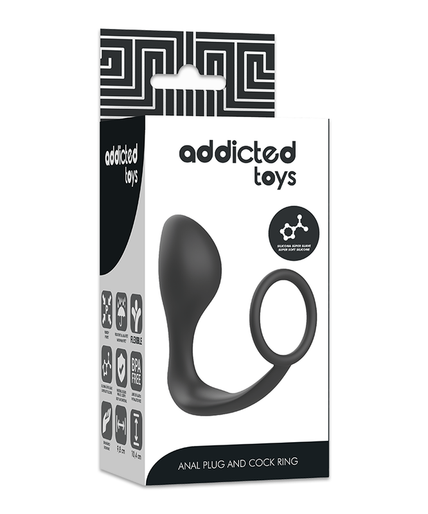 Addicted Toys – Vibrierender Analplug mit Silikon Penisring – Schwarz Addicted Toys – Vibrierender Analplug mit Silikon Penisring – Schwarz