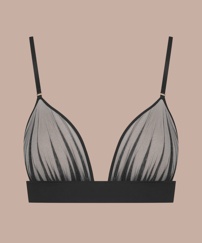 Pleasurements Scandale Nuit Fauve zwarte beugelbeha met transparante tule en microvezel details