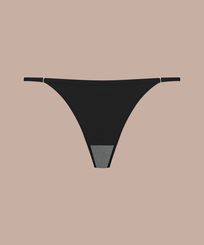 Pleasurements Scandale Nuit Fauve zwarte open string van microvezel en tule met verfijnde details
