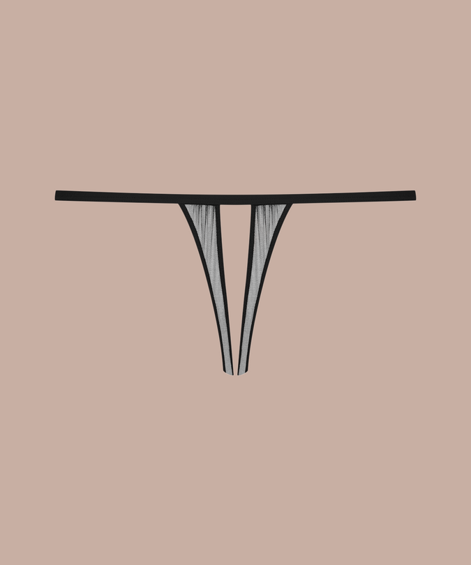 Pleasurements Scandale Nuit Fauve zwarte open string van microvezel en tule met een gedurfd ontwerp