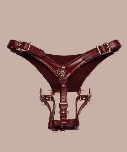 Liebe Seele Deluxe Leder Zwangsorgasmus-Geschirrriemen – Weinrot