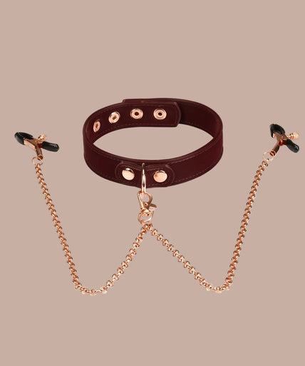 Liebe Seele – Veganer Metallic-Halsband mit Brustwarzenklemmen