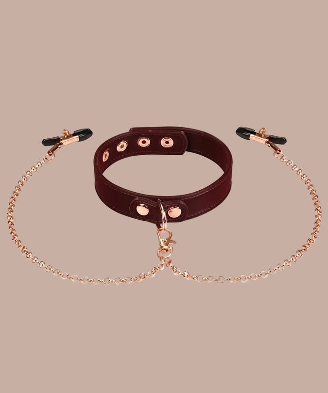 Liebe Seele – Veganer Metallic-Halsband mit Brustwarzenklemmen