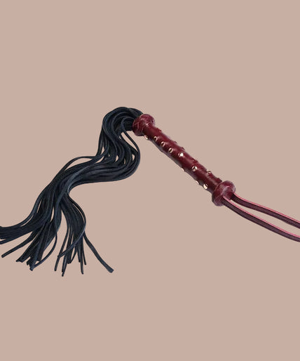 Liebe Seele Heavy Leather Flogger with Studded Handle – Wine Red