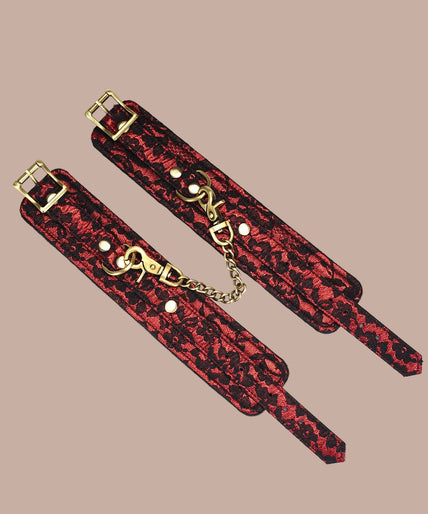 Liebe Seele Lace and Velvet Ankle Cuffs – Victorian Garden Dark Red