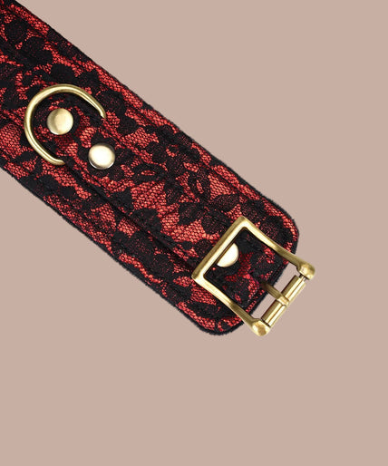 Liebe Seele Lace and Velvet Thigh Cuffs – Victorian Garden Dark Red