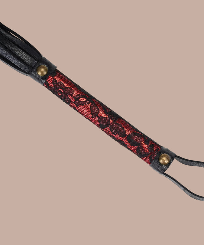 Liebe Seele Lace and PU Flogger Whip – Victorian Garden Dark Red