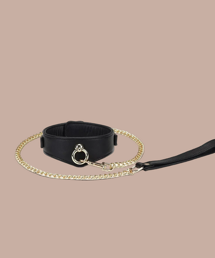 Liebe Seele Leather Curved Collar with Chain – Dark Secret Black