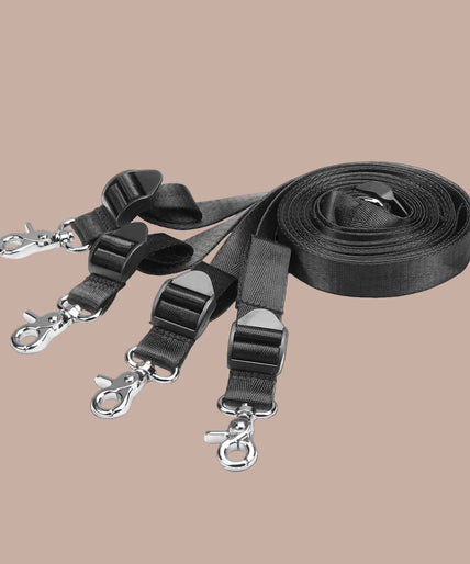 Liebe Seele Temptation black restraint kit with blindfold, wrist cuffs, ankle cuffs and adjustable straps.