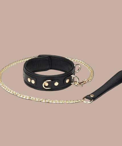 Liebe Seele Leather Collar with Leash – Dark Secret Black