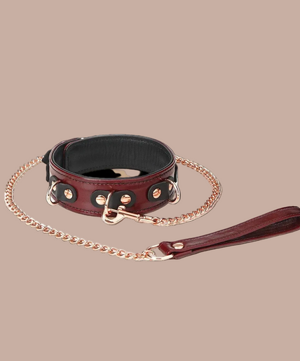 Liebe Seele Lederhalsband mit Leine – Weinrot